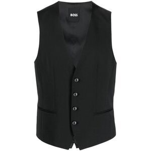 HUGO BOSS Men's Tailored V-Neck Button-Front Suit Vest Men 001 BLACK Vests